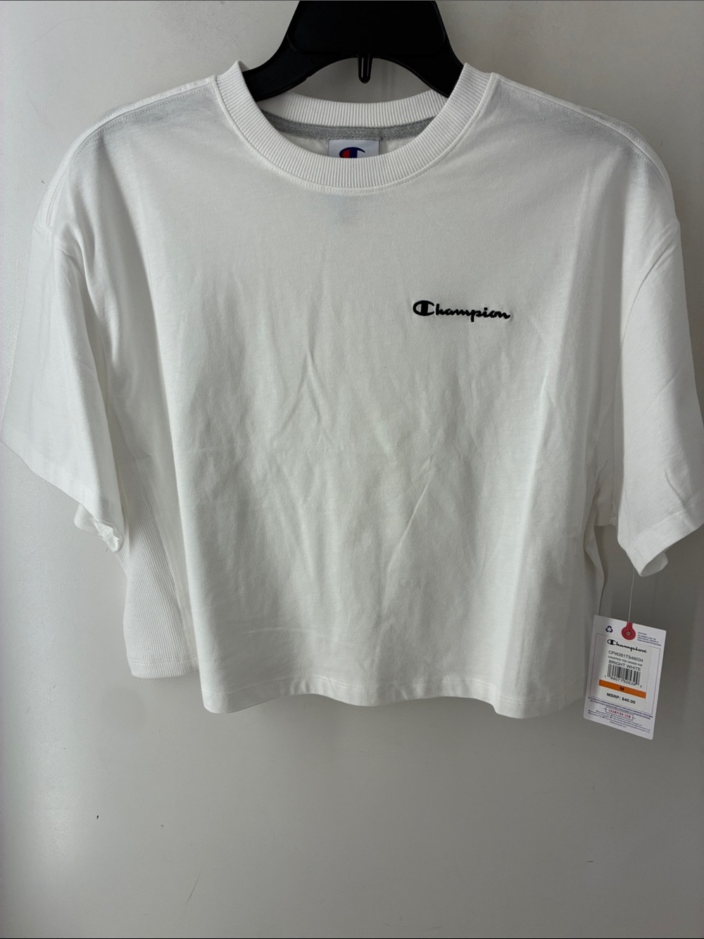 NEW! Champion White Cropped Short-Sleeve T-Shirt with Side Rib- Medium (NWT)